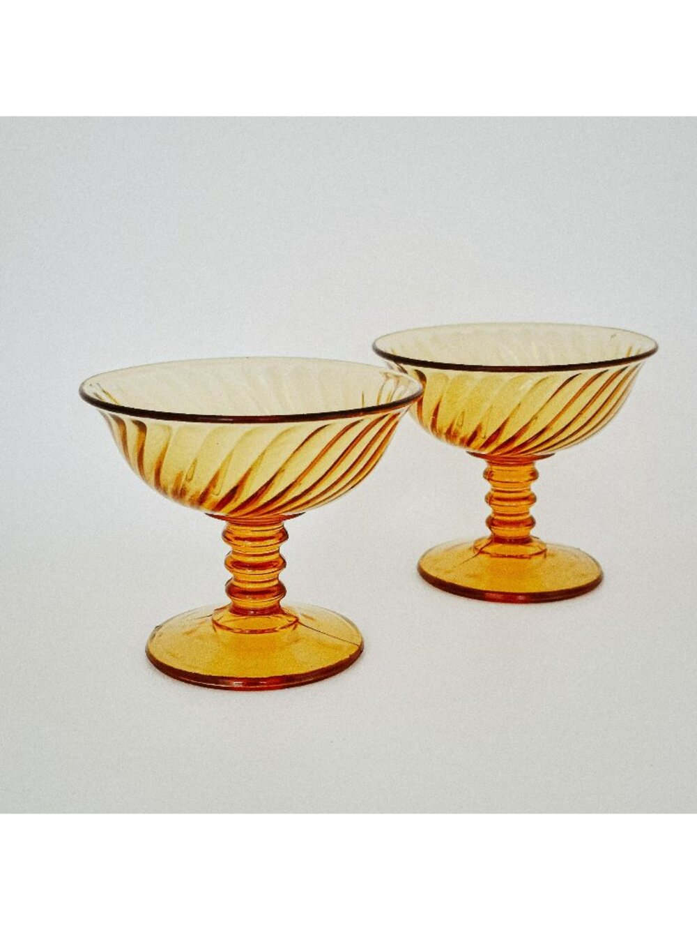 Imperial Glass Twisted Optic Amber Champagne / Tall Sherbet Glass Set, c.1927-30